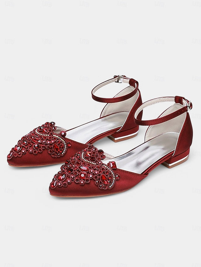 Style Flats Green Vintage Pointed-Toe Gemstone Embellished –