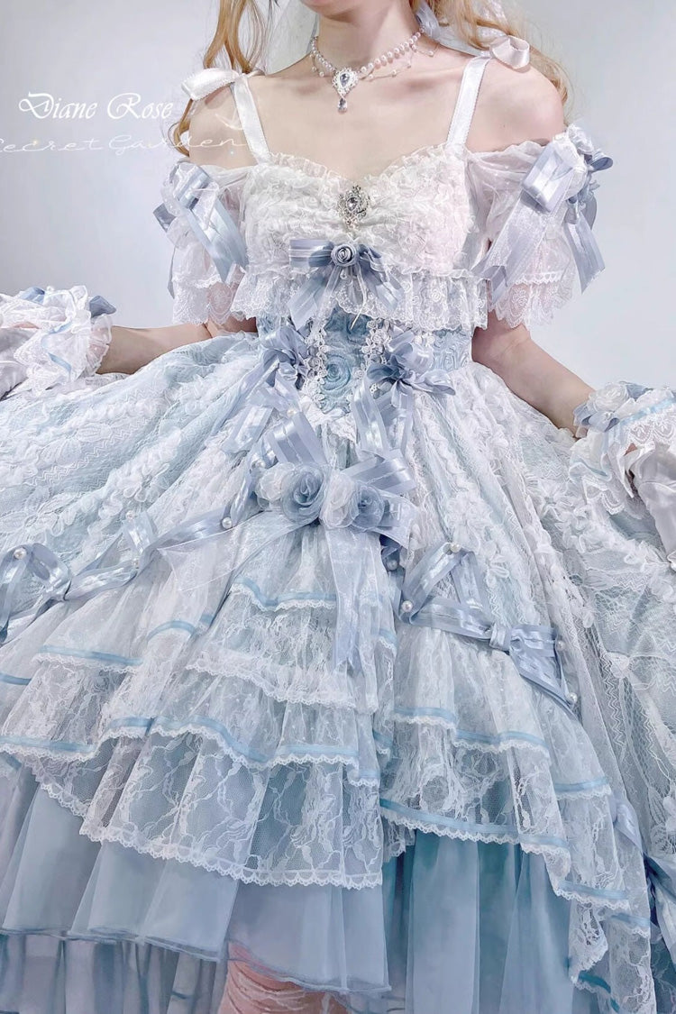 Azure Diane Rose Short Sleeve Multi-Layered Jacquard Ruffle Hanayome Cardigan Bow Lace Sweet Lolita Gown