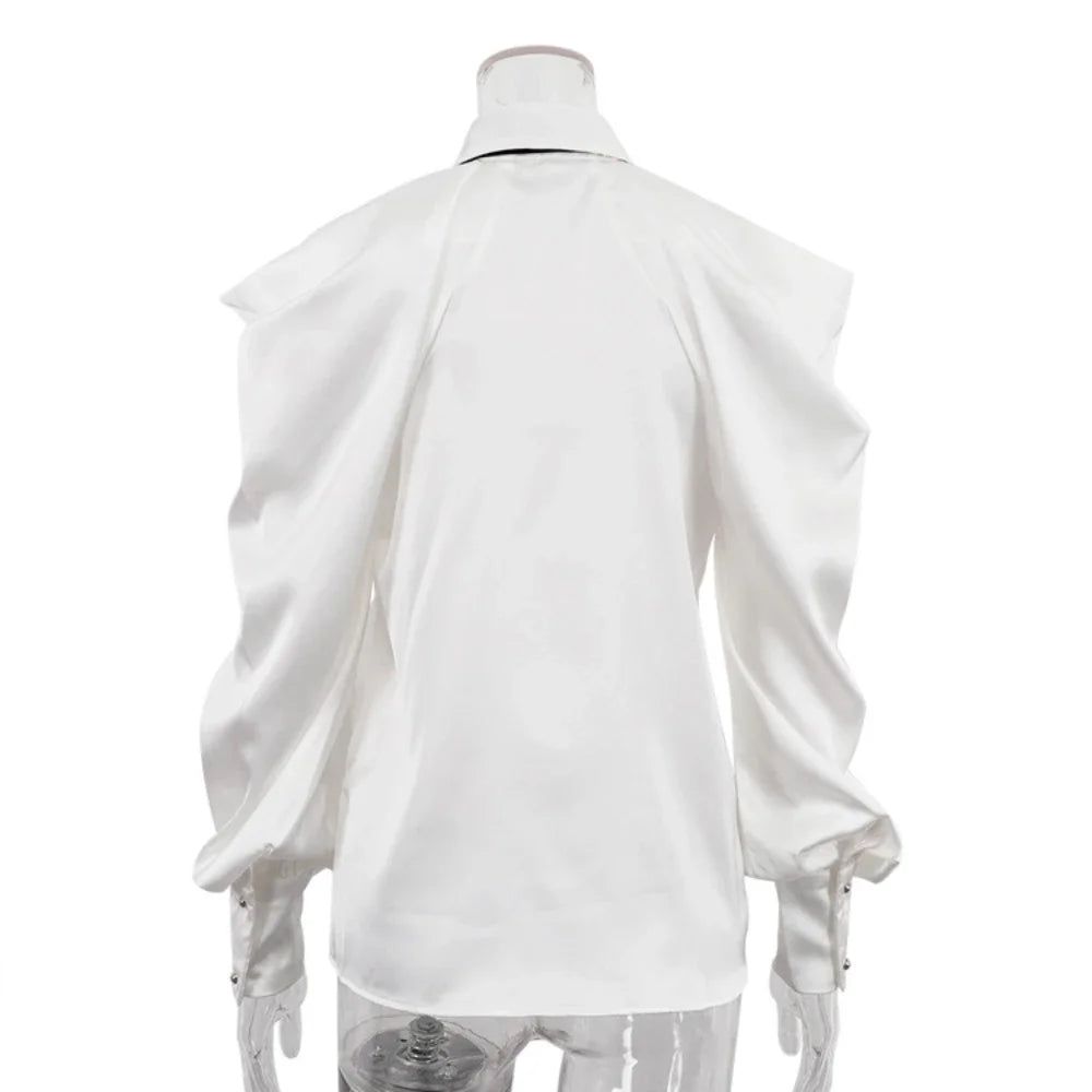 Satin Off Tie Top Sleeve Party Long Shoulder Lapel White with