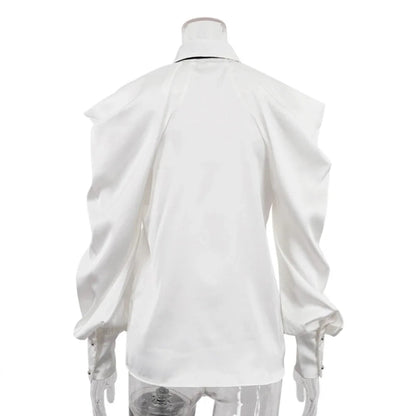 Satin Off Tie Top Sleeve Party Long Shoulder Lapel White with