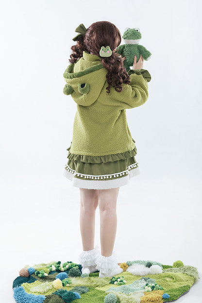 Emerald Long Sleeve Hooded Bow Sweet Lolita Coat