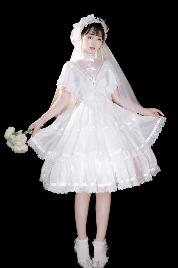 Ivory Castle Night Ruffled High-Waist Gothic Lolita Layered Dress