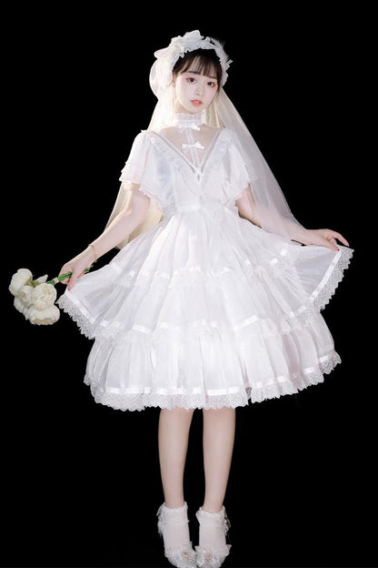 Ivory Castle Night Ruffled High-Waist Gothic Lolita Layered Dress