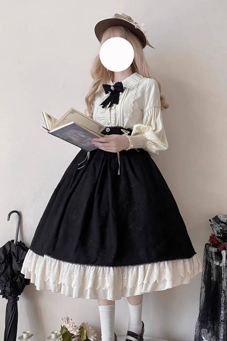 Ebony High-Waist Embroidered Ruffle Lace-Up Palace Skirt - Heart of Rose