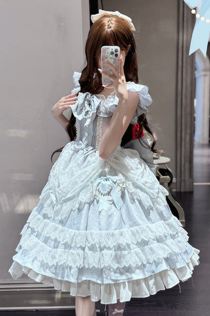 Azure Fairy Tale Advent Multi-Layered Ruffle Bow Lace Sweet Princess Gorgeous Lolita Tiered Gown