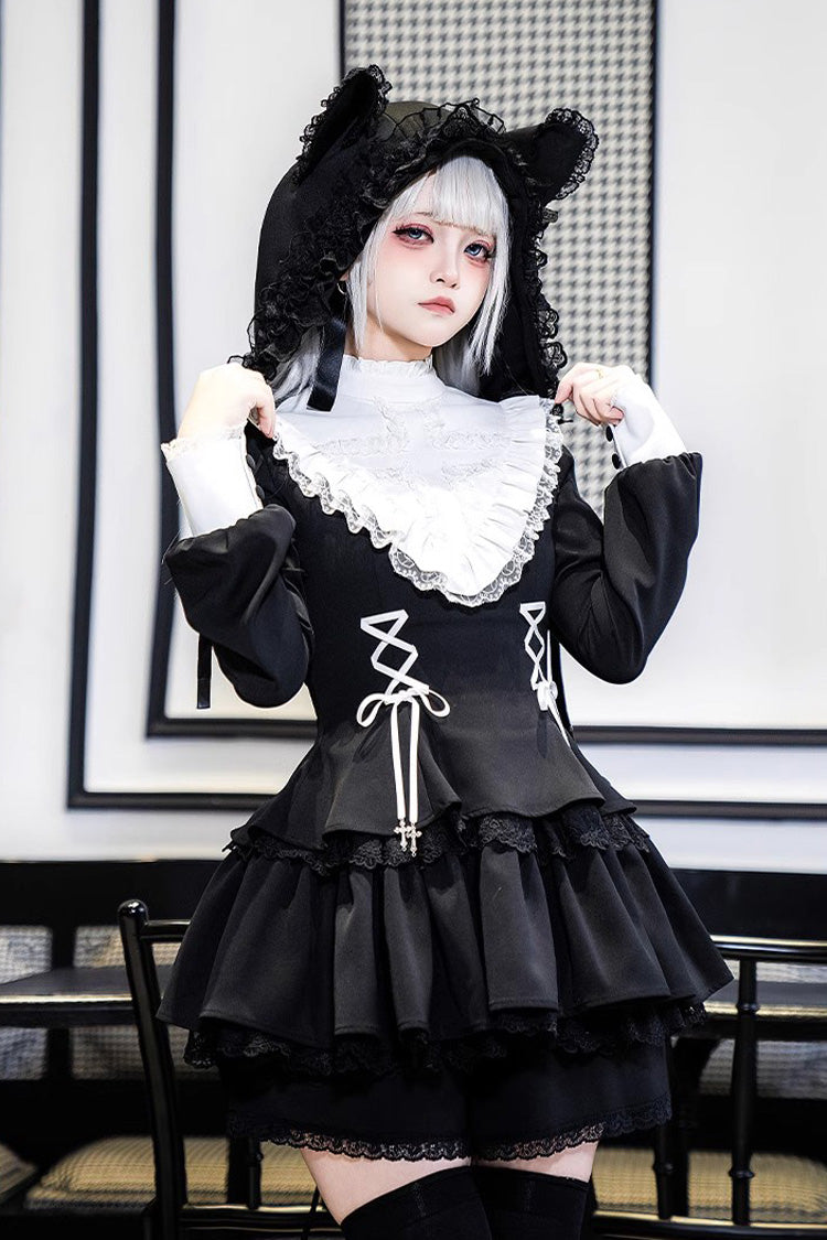 Sweet Handsome Lolita Dress - Lace-Up Ruffled Sleeves