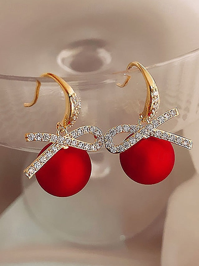 with Women's Pearl Earrings Rhinestone Bow Christmas and