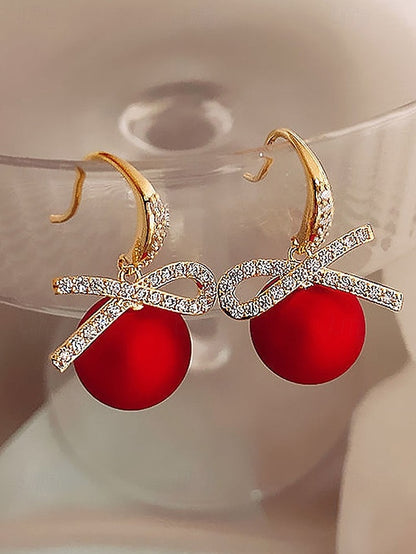 with Women's Pearl Earrings Rhinestone Bow Christmas and