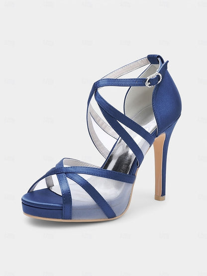 Satin High - White Heel Bridal Straps Sandals with Cross Perfect