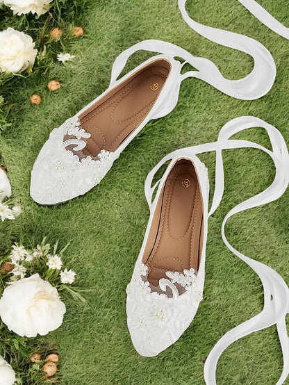 with Shoes Flats Lace - Ribbon White Wedding Ties Elegant Bridal