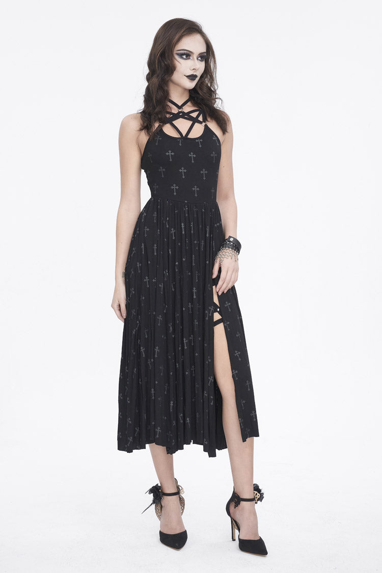 Strappy Split Dark Gothic Dress for Women - Punk Style