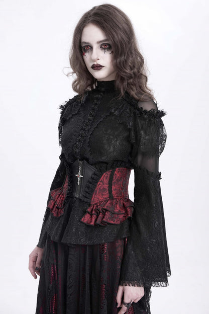 Crimson & Charcoal Spliced Lace Laced Slim Zippered Goth Palace Corset