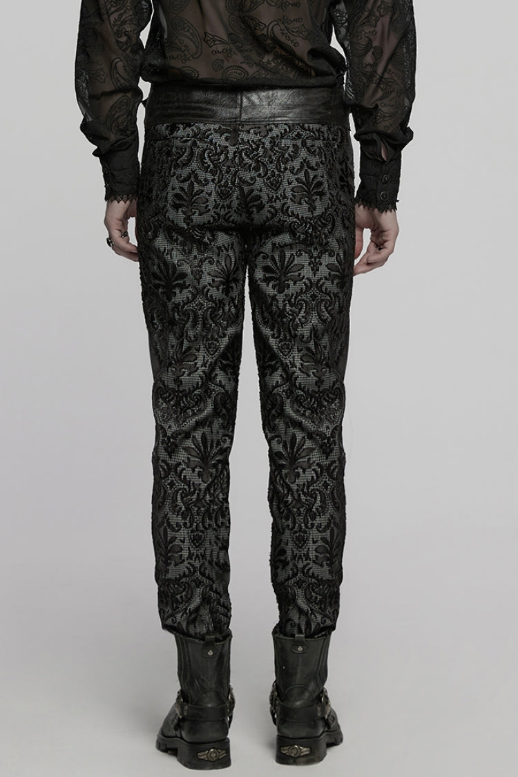 Floral Embroidery Buckle Gothic Trousers for Men