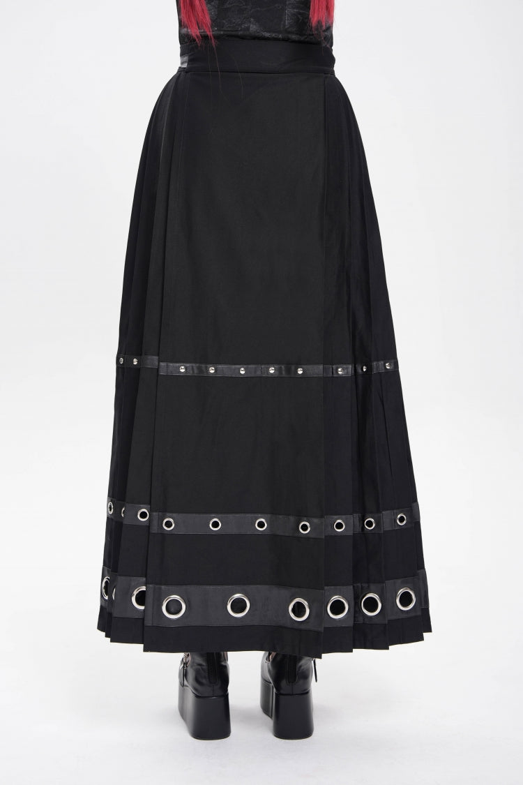 Women's Punk Skirt with Eyelets, Rivets and Pentacle Horse-Face Motif