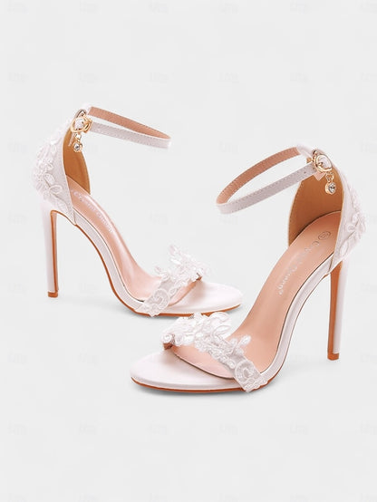 Wedding Stiletto White Heels Strap Women's Ankle Lace with
