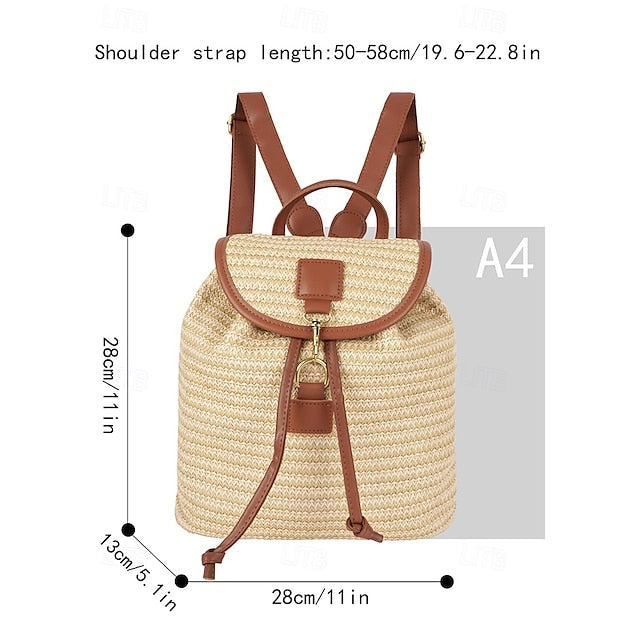 Women Backpack Straw for – Boho Rattan Travel with Woven Bag