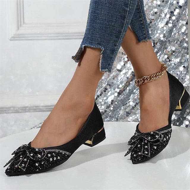 Bow Flats with Women's Rhinestone Glitter - Elegant Detail