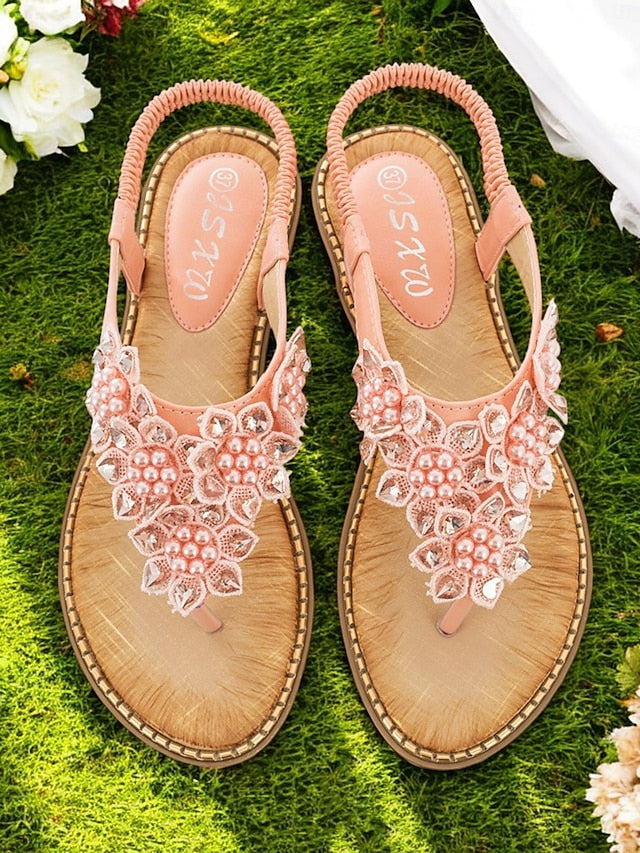 Comfortable Beaded Floral with Design Flat Slip-Ons