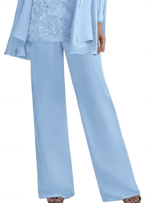Dress Pantsuit 3 Crew the of Elegant Neck Piece Mother Bride