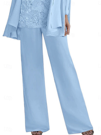 Dress Pantsuit 3 Crew the of Elegant Neck Piece Mother Bride