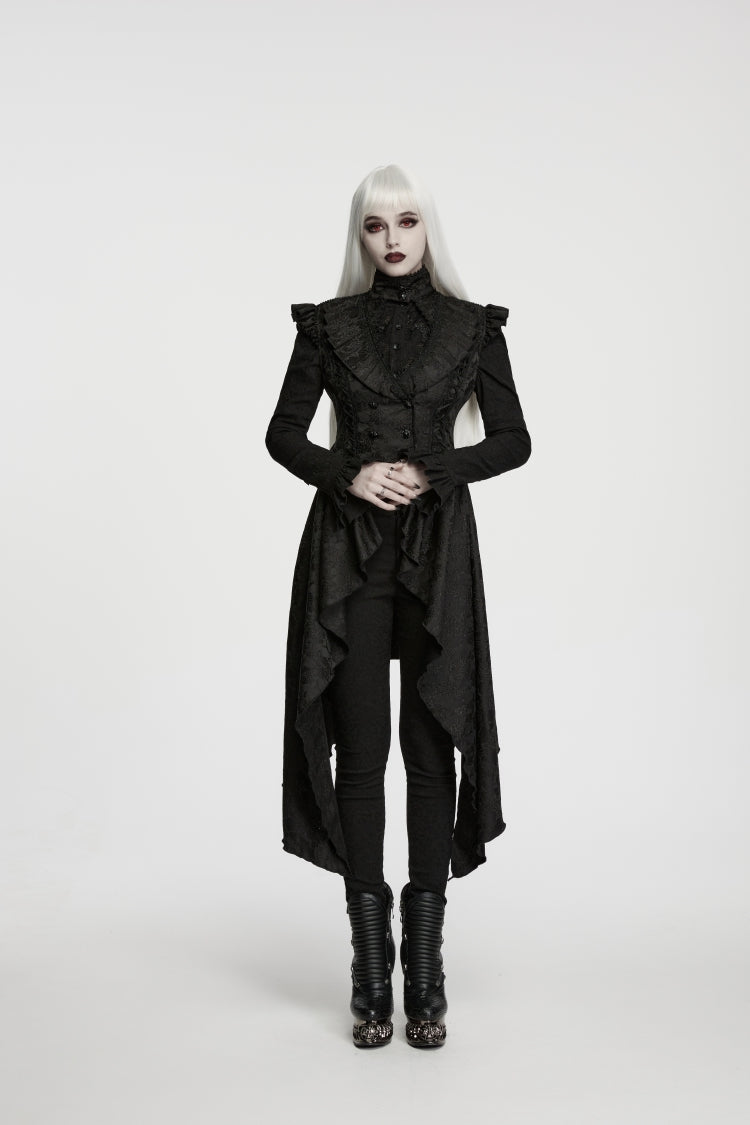 Women's Black Gothic Vest, Jacquard Cut-Out with Lace-Up and Asymmetric Design