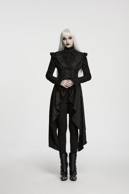 Women's Black Gothic Vest, Jacquard Cut-Out with Lace-Up and Asymmetric Design