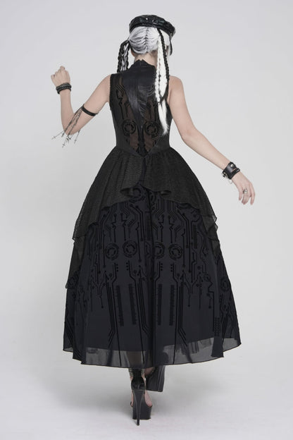 Gorgeous Black Punk Dress for Women, Layered Print with Sheer Fabric