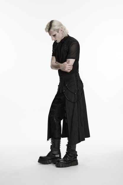 Black Lace-Up Zip Punk Skirt with Chain Detail for Men