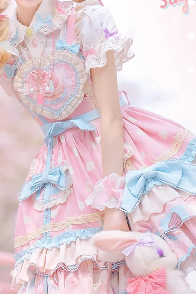 Blush Double-Layer Print Ruffle Bow Princess JSK - Frosted Sugar Sweetheart