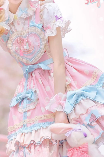Blush Double-Layer Print Ruffle Bow Princess JSK - Frosted Sugar Sweetheart