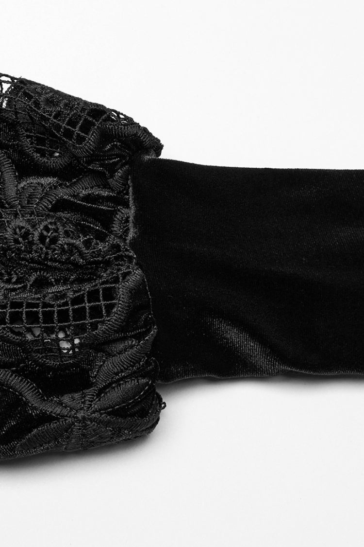 Floral Embroidery Gothic Blouse - Women's Ruffled Lace