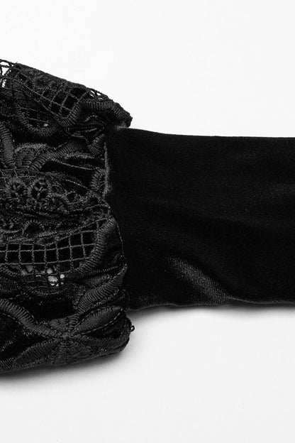 Floral Embroidery Gothic Blouse - Women's Ruffled Lace