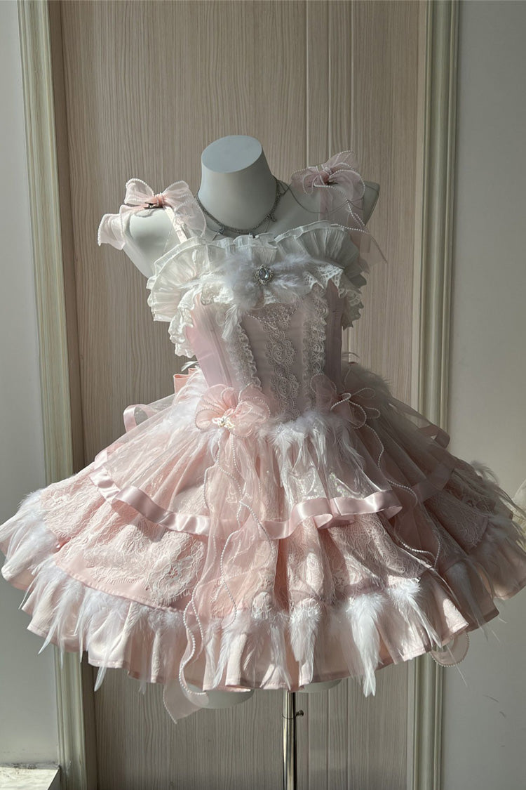 Ballet-Inspired Multi-Layer Ruffle JSK Dress with Bowknot in Three Hues - EtherealGrace