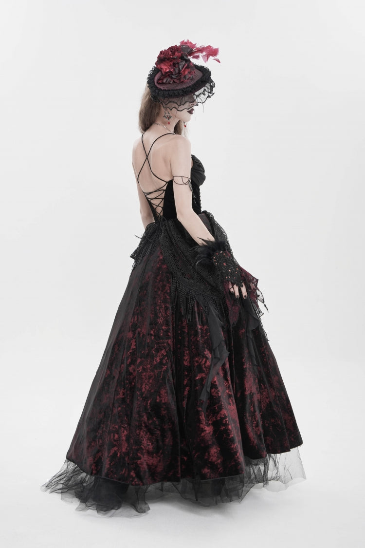 Crimson & Obsidian Sleeveless Multi-Layered Hanayome Lace Lace-Up Gothic Wedding Dress Printed Tassels Slip Dress