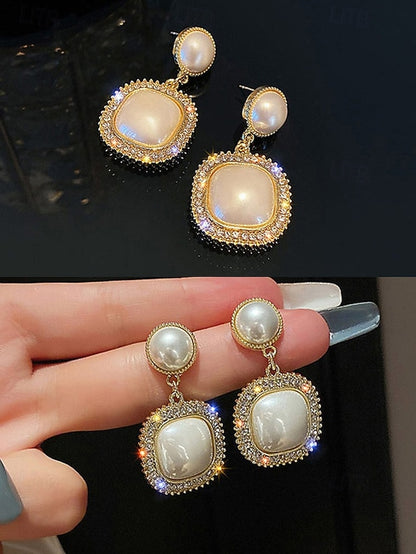 with Pearl – Rhinestone Elegant Detailing Gold-Plated Earrings