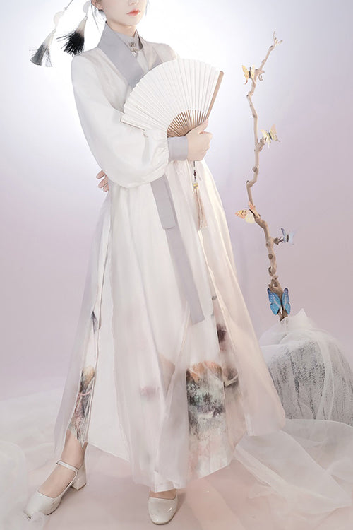 Classic Lolita Hanfu Gown Full Set with Elegant Chinese Ink Printing