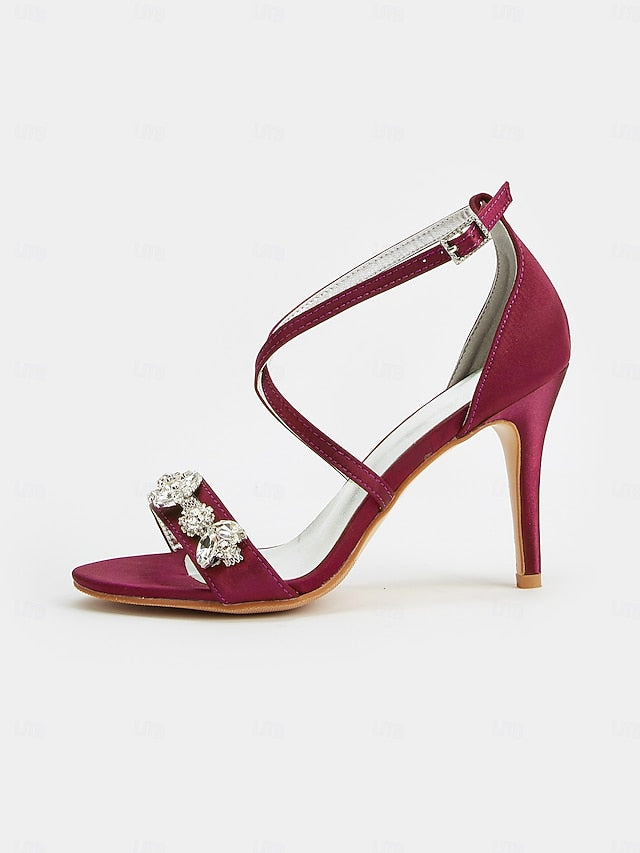 with Women's Heels Satin Rhinestone Purple Stiletto Straps