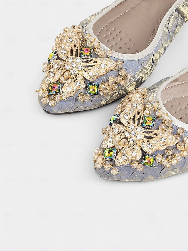 Women's Embroidered Beaded Ballet Flats Foldable with