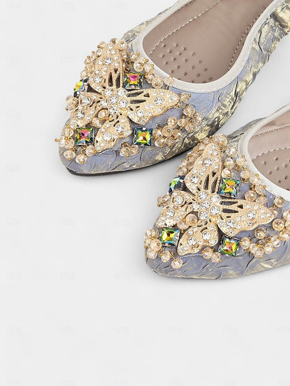 Women's Embroidered Beaded Ballet Flats Foldable with