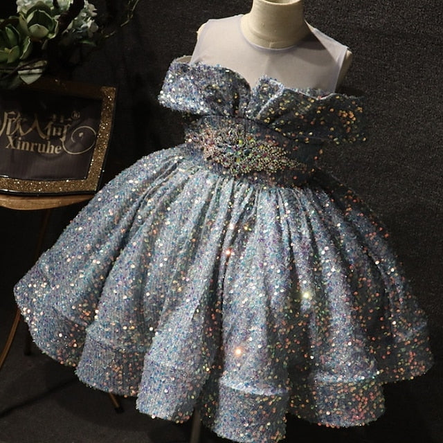 Short Dress Solid Color Sleeve Kids Girls' Party