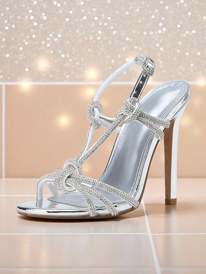 Toe with Square Heels Stiletto Strappy Women's Rhinestone