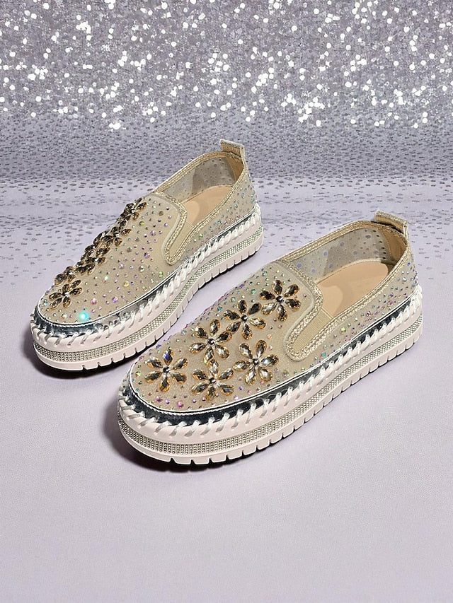 Sneakers Slip-On Rhinestone Mesh Embellished Women's with