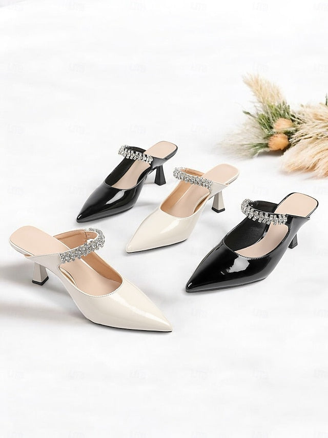Pointed-Toe Rhinestone Slip-On Embellished Women's Heeled