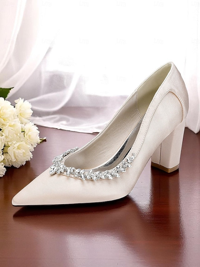 Women's Block Satin Wedding Heel Pumps Pink
