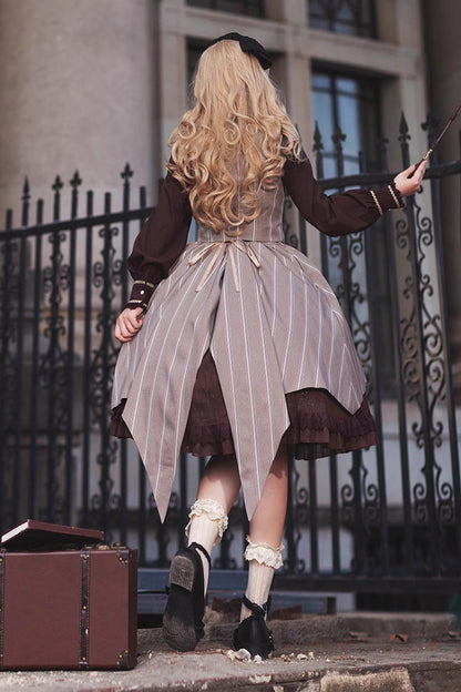 Witch's Notes Ruffle Cardigan Classic Lolita Skirt - Brown Grey