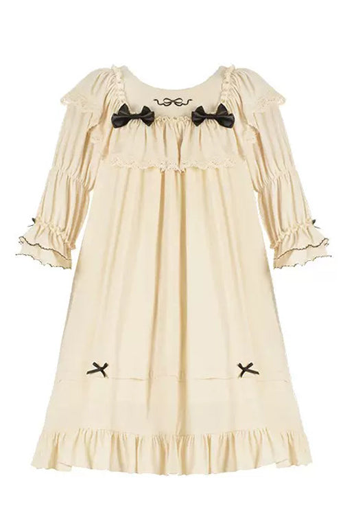 Fairy Tale Sweet Lolita Gown with Square Collar, Trumpet Sleeves & Ruffles