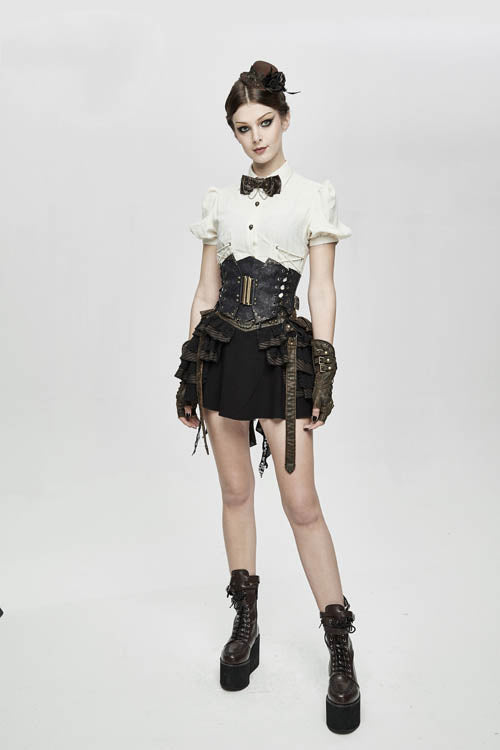 Ivory Cotton Short-Sleeve Slim Fit Punk Top