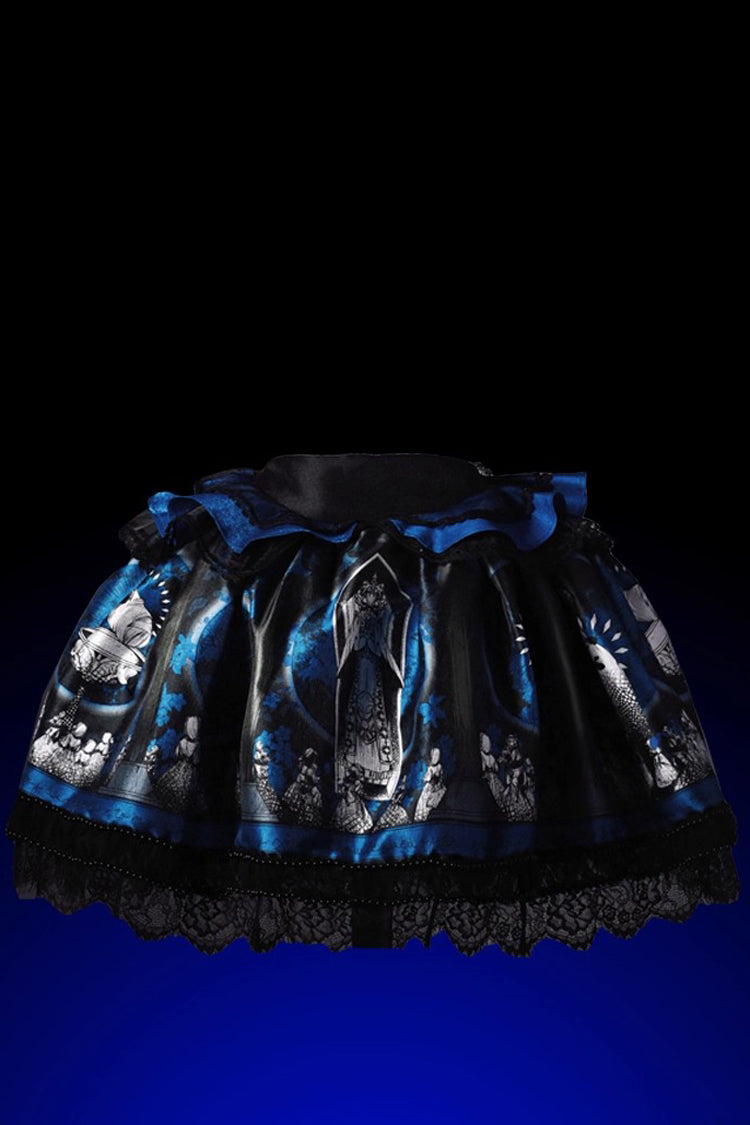 Azure Dark Moon Corridor Print Embroidery Gothic Lolita Gown Skirt