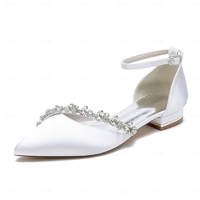 Pointed Elegant Women's Toe – Flats Wedding White Satin