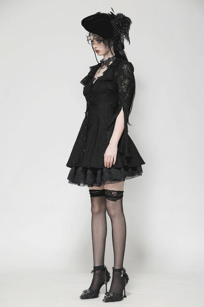 Ebony Flared-Sleeve Embroidered Lace-Up Gothic Honeymoon Dress